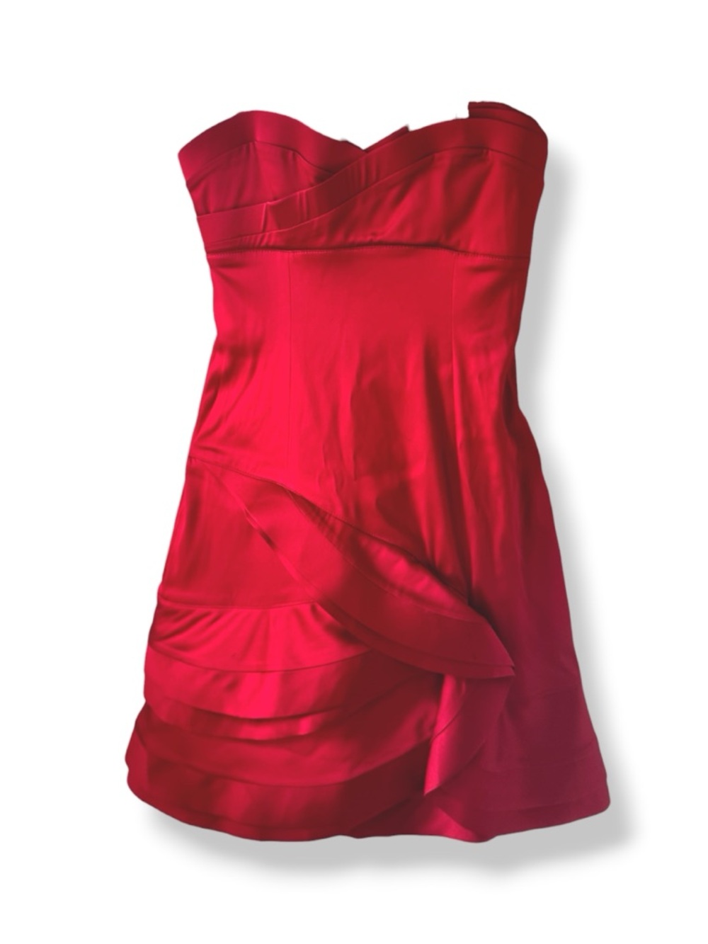 BCBGMaxAzria Mini Dress Red Satin Strapless Sweetheart Draped Party 0